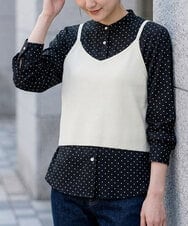 FKFFA20160 MK MICHEL KLEIN(MK ミッシェルクラン) ドット柄ブラウス×ニットビスチェ ツインセット/洗える ブラック（ブラウス）×アイボリー（ビスチェ）