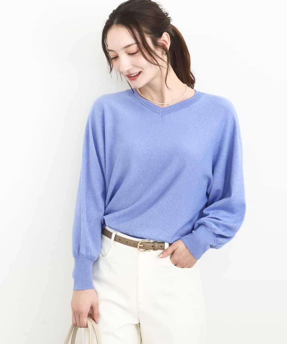 FKFFD20140 MK MICHEL KLEIN(MK ミッシェルクラン) 前後2wayラメドルマンニット/洗える ブルー