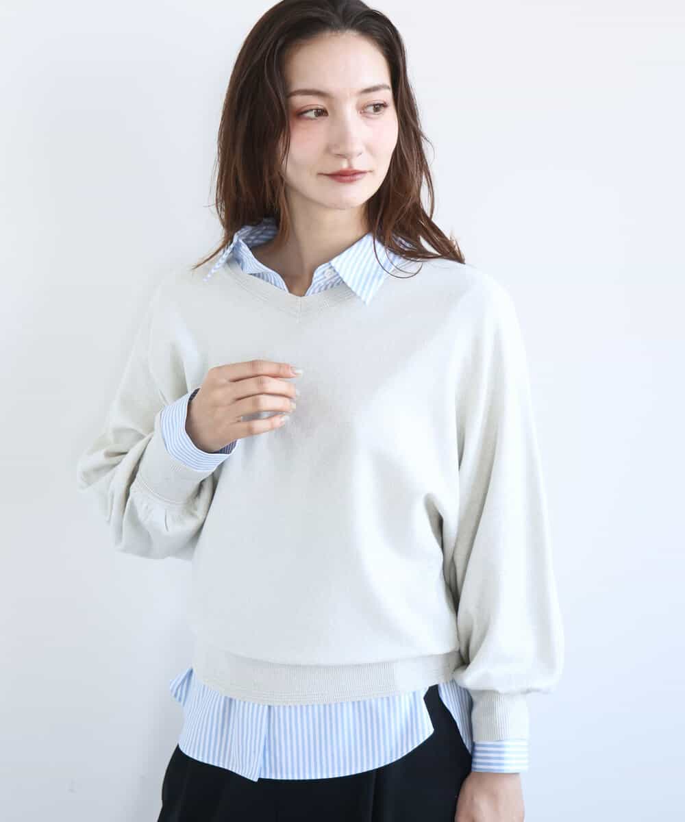 FKFFD20140 MK MICHEL KLEIN(MK ミッシェルクラン) 前後2wayラメドルマンニット/洗える ライトグレー