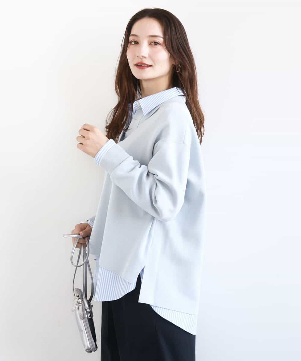 FKFFD21160 MK MICHEL KLEIN(MK ミッシェルクラン) 衿付きラガーニット/洗える ライトブルー