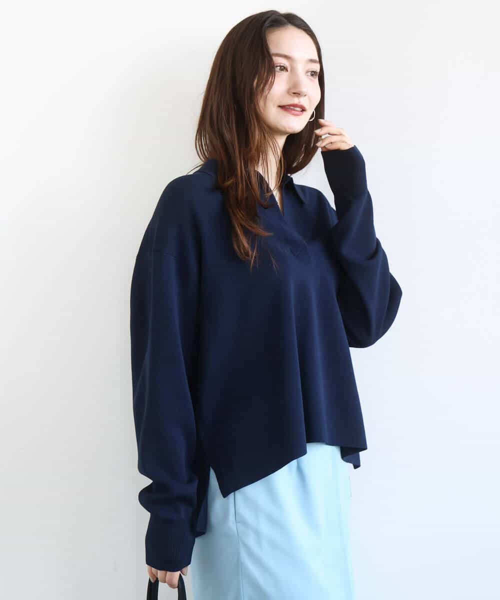 FKFFD21160 MK MICHEL KLEIN(MK ミッシェルクラン) 衿付きラガーニット/洗える ライトブルー