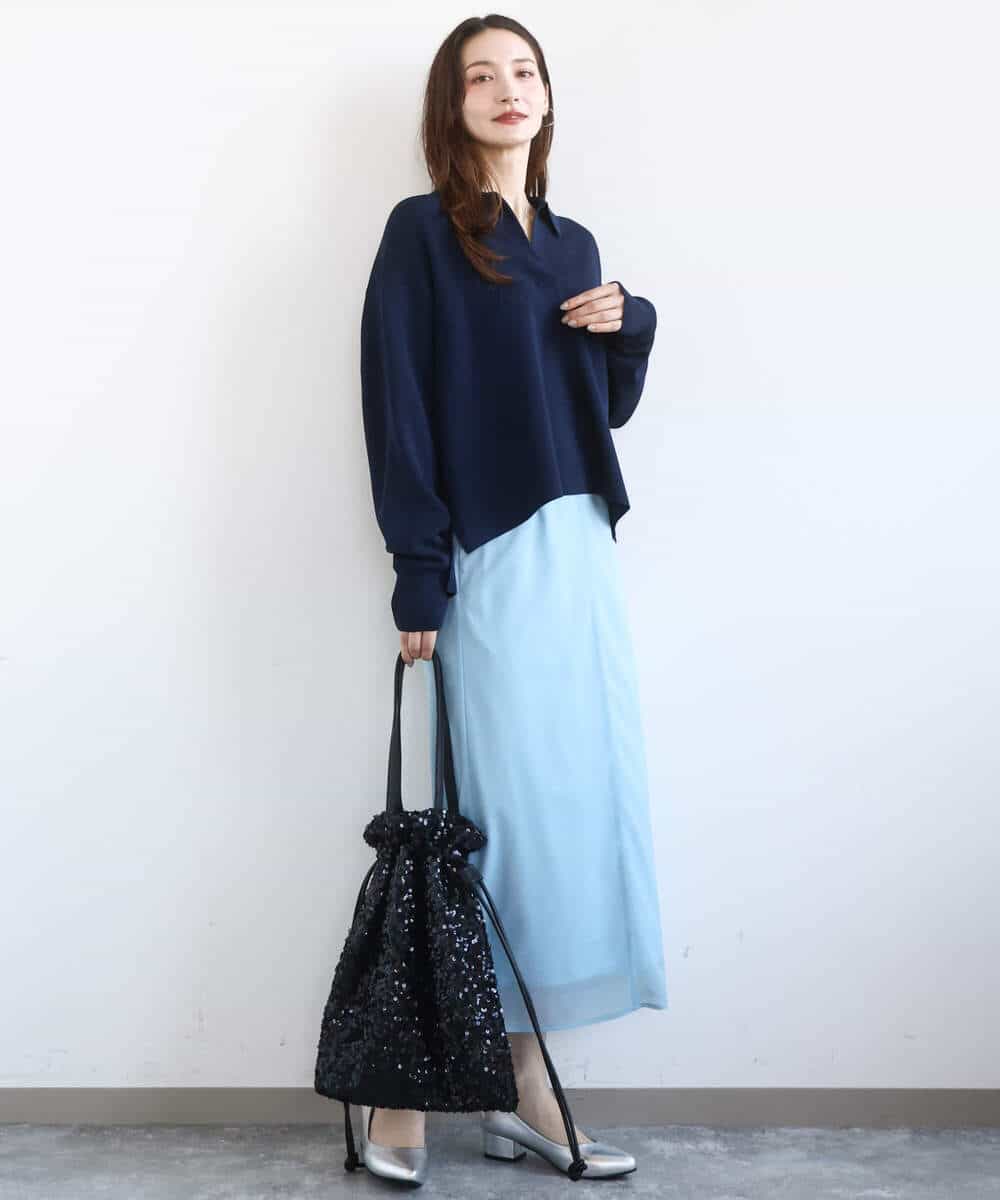 FKFFD21160 MK MICHEL KLEIN(MK ミッシェルクラン) 衿付きラガーニット/洗える ライトブルー