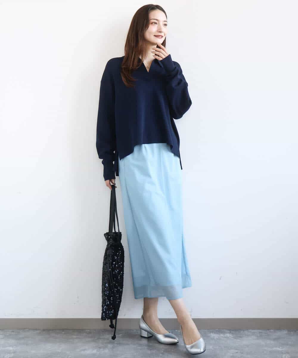 FKFFD21160 MK MICHEL KLEIN(MK ミッシェルクラン) 衿付きラガーニット/洗える ライトブルー