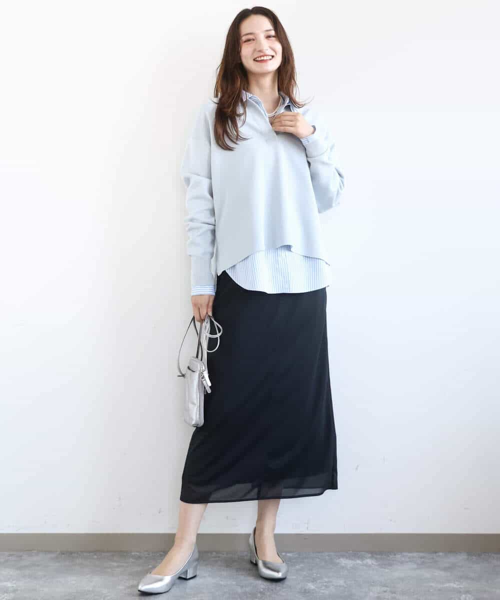 FKFFD21160 MK MICHEL KLEIN(MK ミッシェルクラン) 衿付きラガーニット/洗える ライトブルー