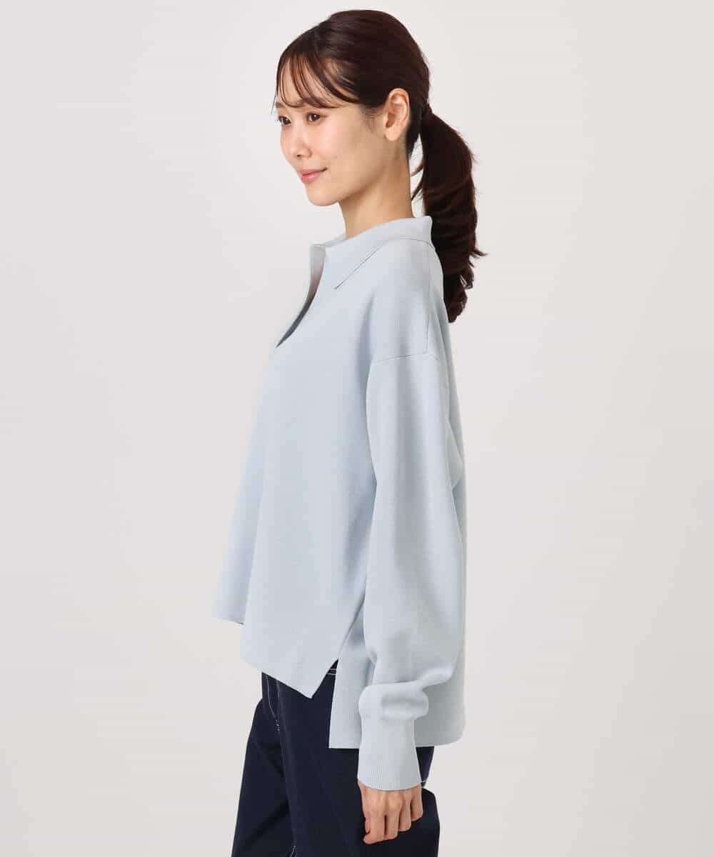 FKFFD21160 MK MICHEL KLEIN(MK ミッシェルクラン) 衿付きラガーニット/洗える ライトブルー