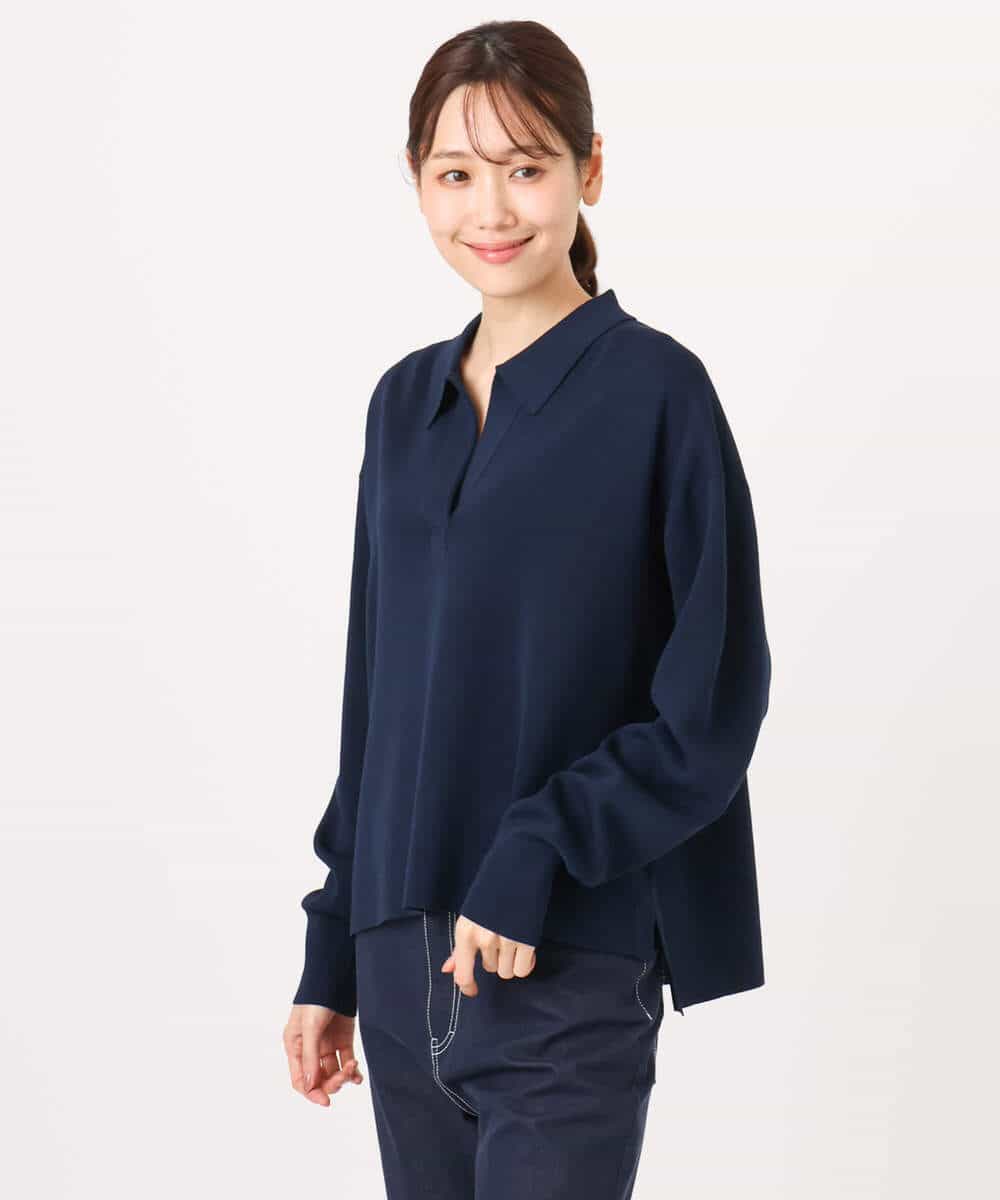 FKFFD21160 MK MICHEL KLEIN(MK ミッシェルクラン) 衿付きラガーニット/洗える ライトブルー