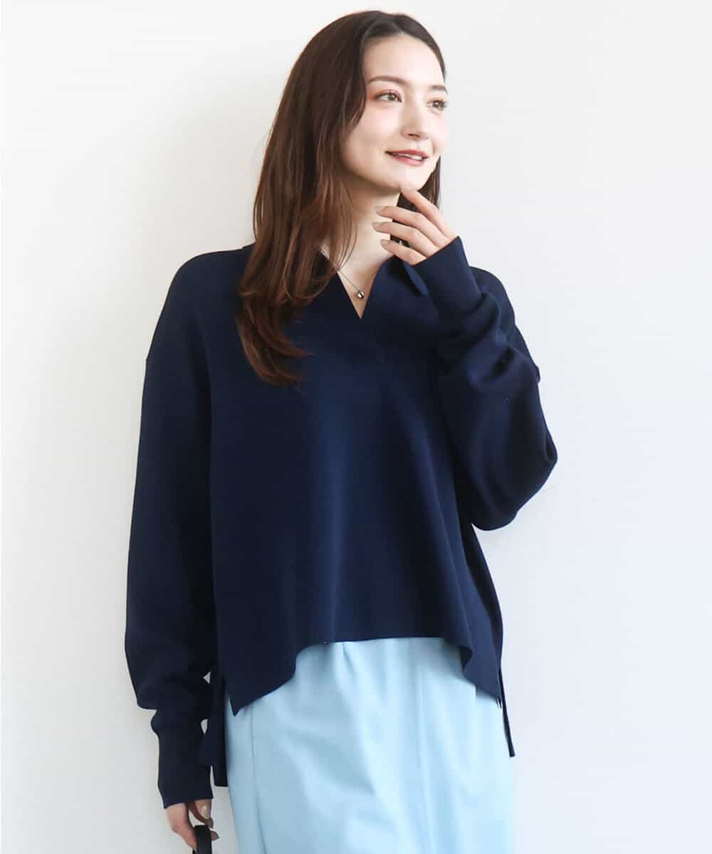 FKFFD21160 MK MICHEL KLEIN(MK ミッシェルクラン) 衿付きラガーニット/洗える ネイビー