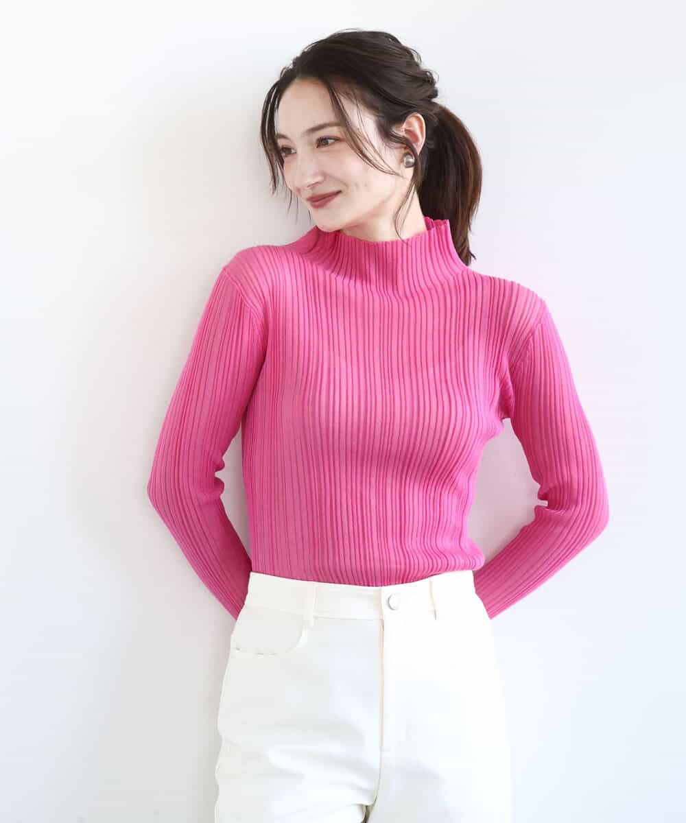 FKFFD22110 MK MICHEL KLEIN(MK ミッシェルクラン) ハイネックシアーリブニット/洗える ピンク