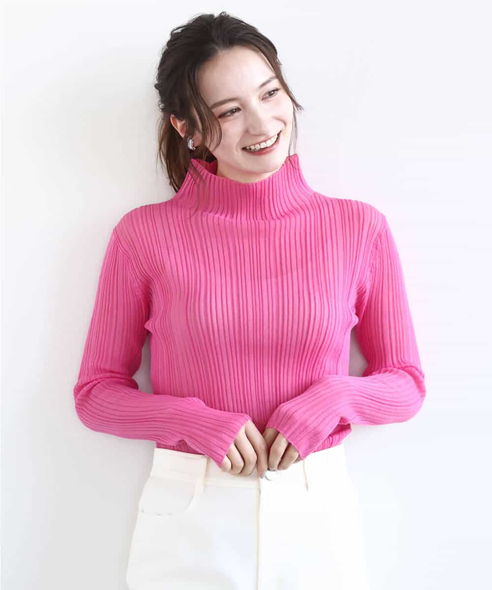 FKFFD22110 MK MICHEL KLEIN(MK ミッシェルクラン) ハイネックシアーリブニット/洗える ピンク