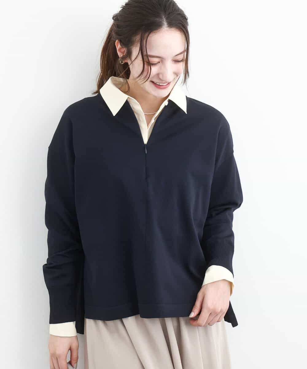 FKFFD24160 MK MICHEL KLEIN(MK ミッシェルクラン) フロントファスナーデザインニット/洗える ネイビー