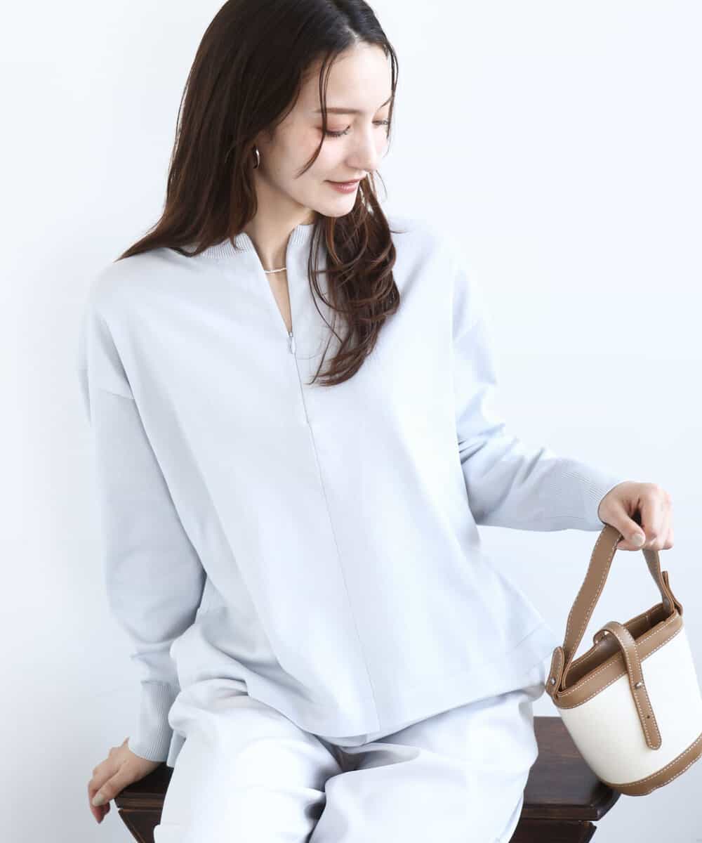 FKFFD24160 MK MICHEL KLEIN(MK ミッシェルクラン) フロントファスナーデザインニット/洗える ライトグレー