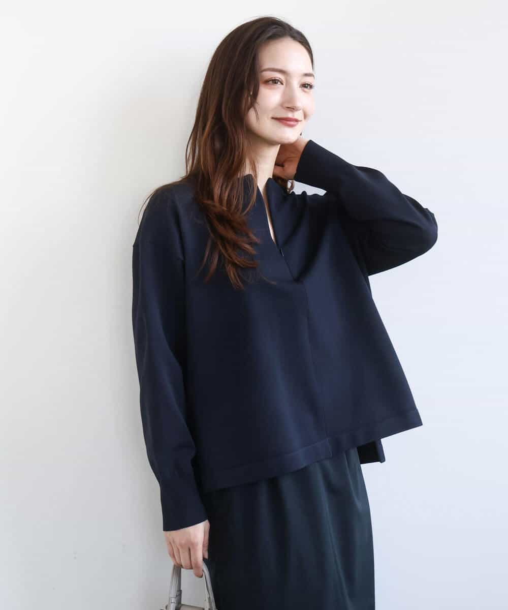 FKFFD24160 MK MICHEL KLEIN(MK ミッシェルクラン) フロントファスナーデザインニット/洗える ライトグレー