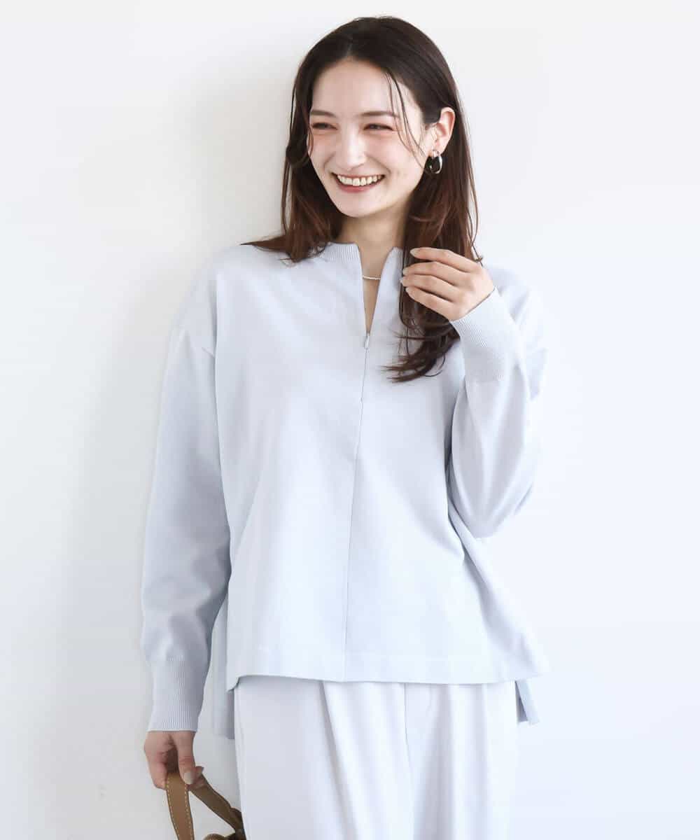 FKFFD24160 MK MICHEL KLEIN(MK ミッシェルクラン) フロントファスナーデザインニット/洗える ライトグレー