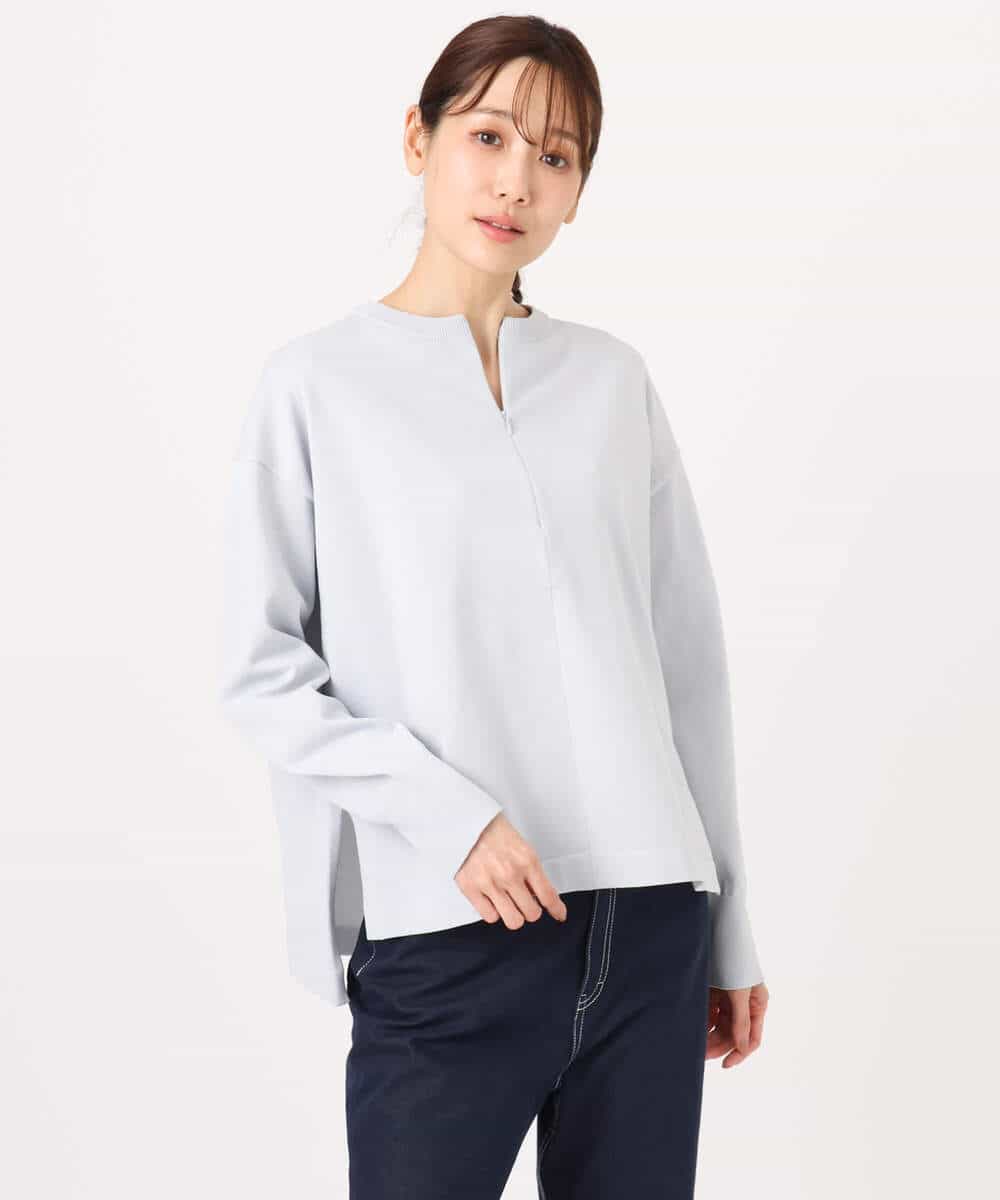 FKFFD24160 MK MICHEL KLEIN(MK ミッシェルクラン) フロントファスナーデザインニット/洗える ライトグレー