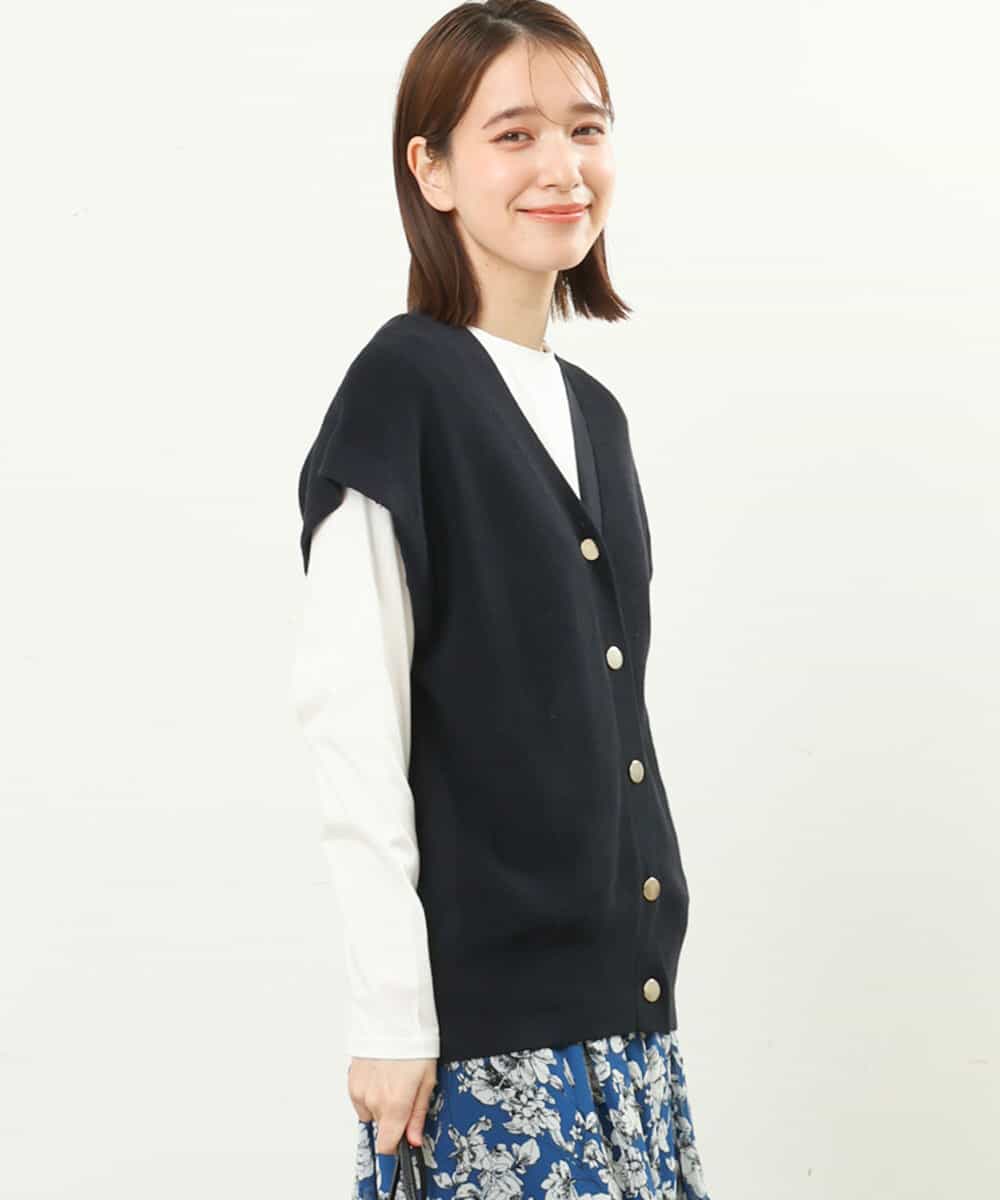 FKFFS16150 MK MICHEL KLEIN(MK ミッシェルクラン) ニットベスト×ロンTツインセット/洗える ネイビー
