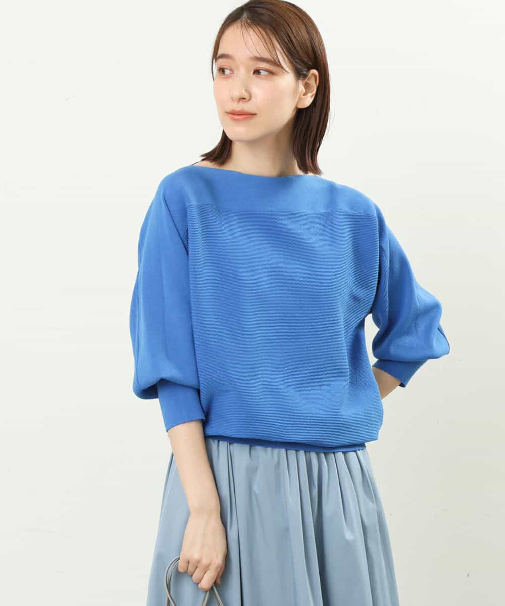 FKFFS18130 MK MICHEL KLEIN(MK ミッシェルクラン) ボートネックニット/洗える ブルー