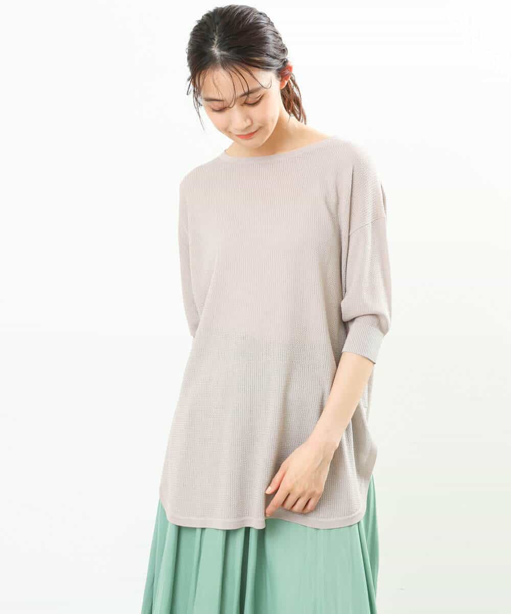 FKFFS22130 MK MICHEL KLEIN(MK ミッシェルクラン) 七分袖チュニック丈ニット/洗える オレンジ