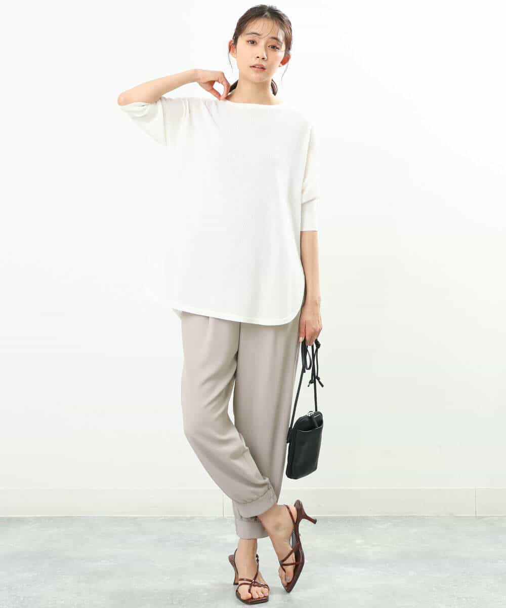FKFFS22130 MK MICHEL KLEIN(MK ミッシェルクラン) 七分袖チュニック丈ニット/洗える オレンジ