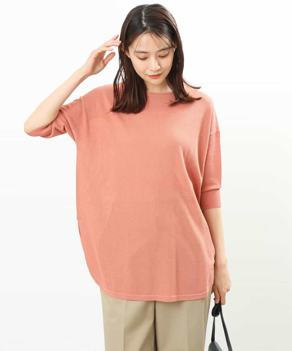 FKFFS22130 MK MICHEL KLEIN(MK ミッシェルクラン) 七分袖チュニック丈ニット/洗える オレンジ