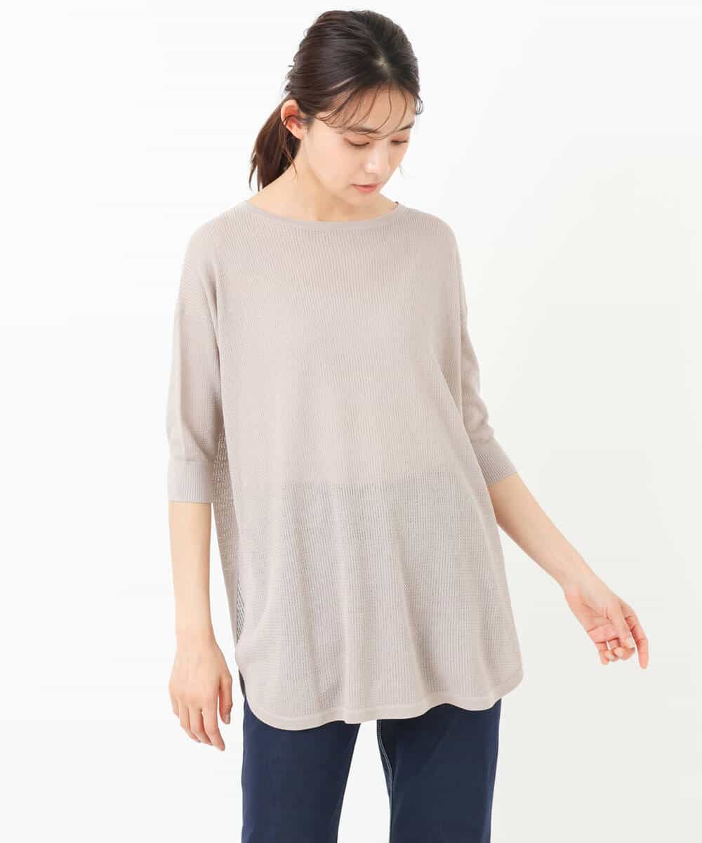 FKFFS22130 MK MICHEL KLEIN(MK ミッシェルクラン) 七分袖チュニック丈ニット/洗える オレンジ