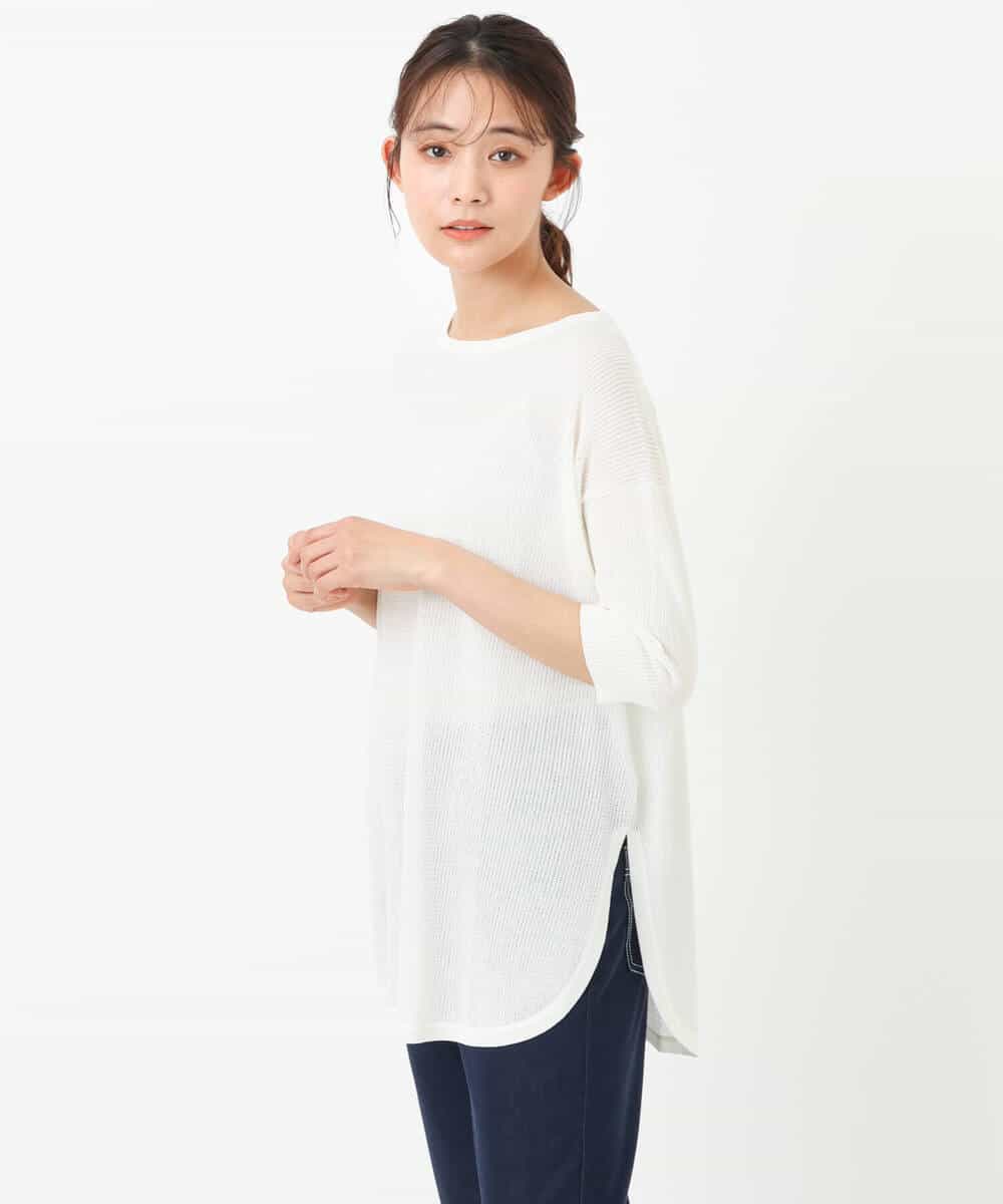 FKFFS22130 MK MICHEL KLEIN(MK ミッシェルクラン) 七分袖チュニック丈ニット/洗える オレンジ