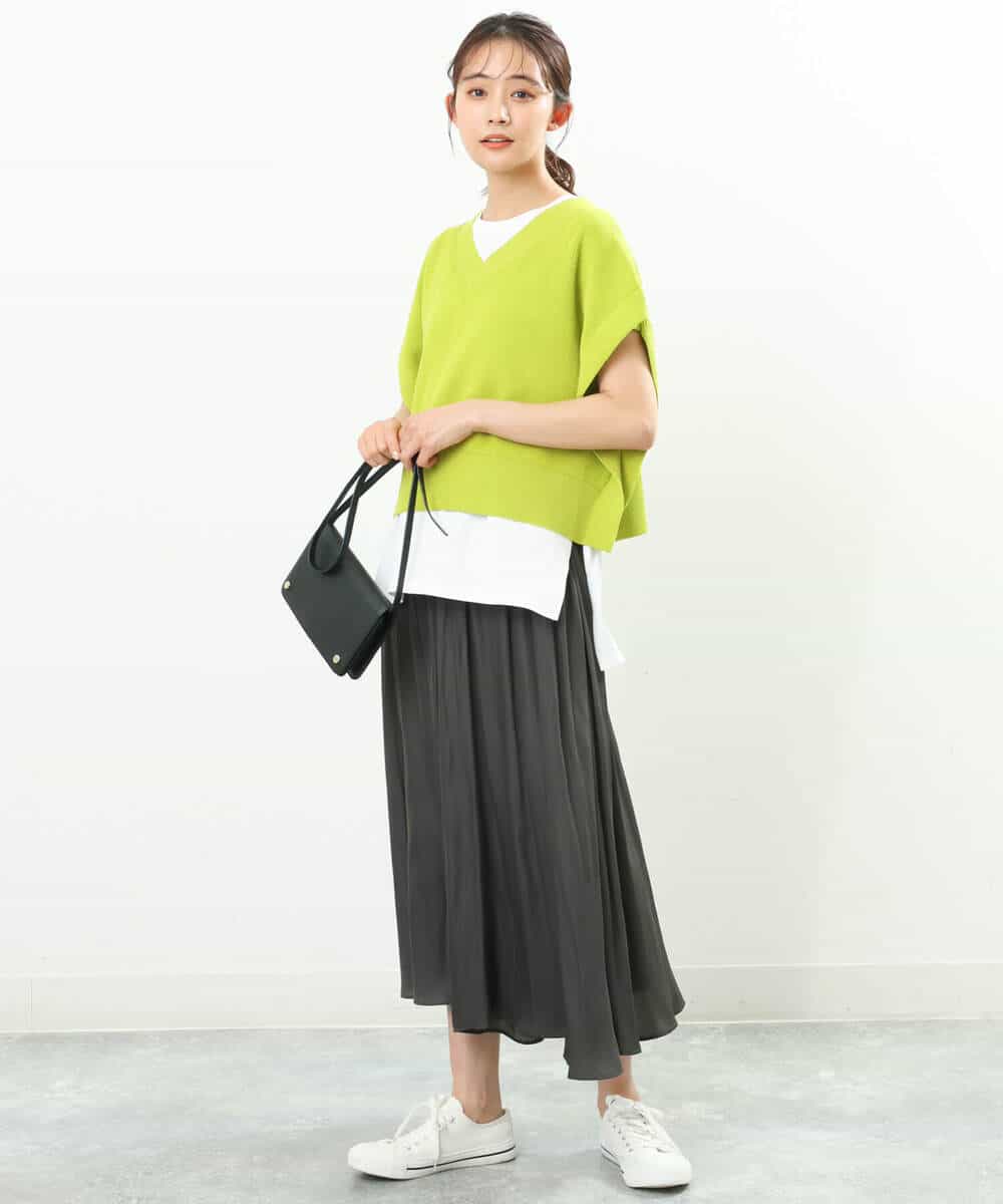 FKFFS25140 MK MICHEL KLEIN(MK ミッシェルクラン) ニットベストレイヤード ツインセット/洗える オレンジ