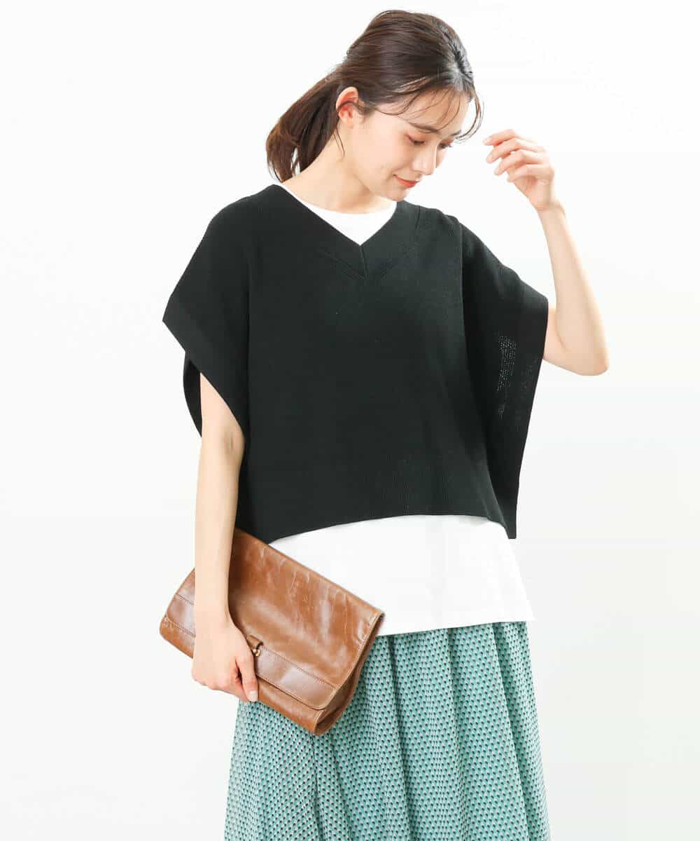 FKFFS25140 MK MICHEL KLEIN(MK ミッシェルクラン) ニットベストレイヤード ツインセット/洗える オレンジ