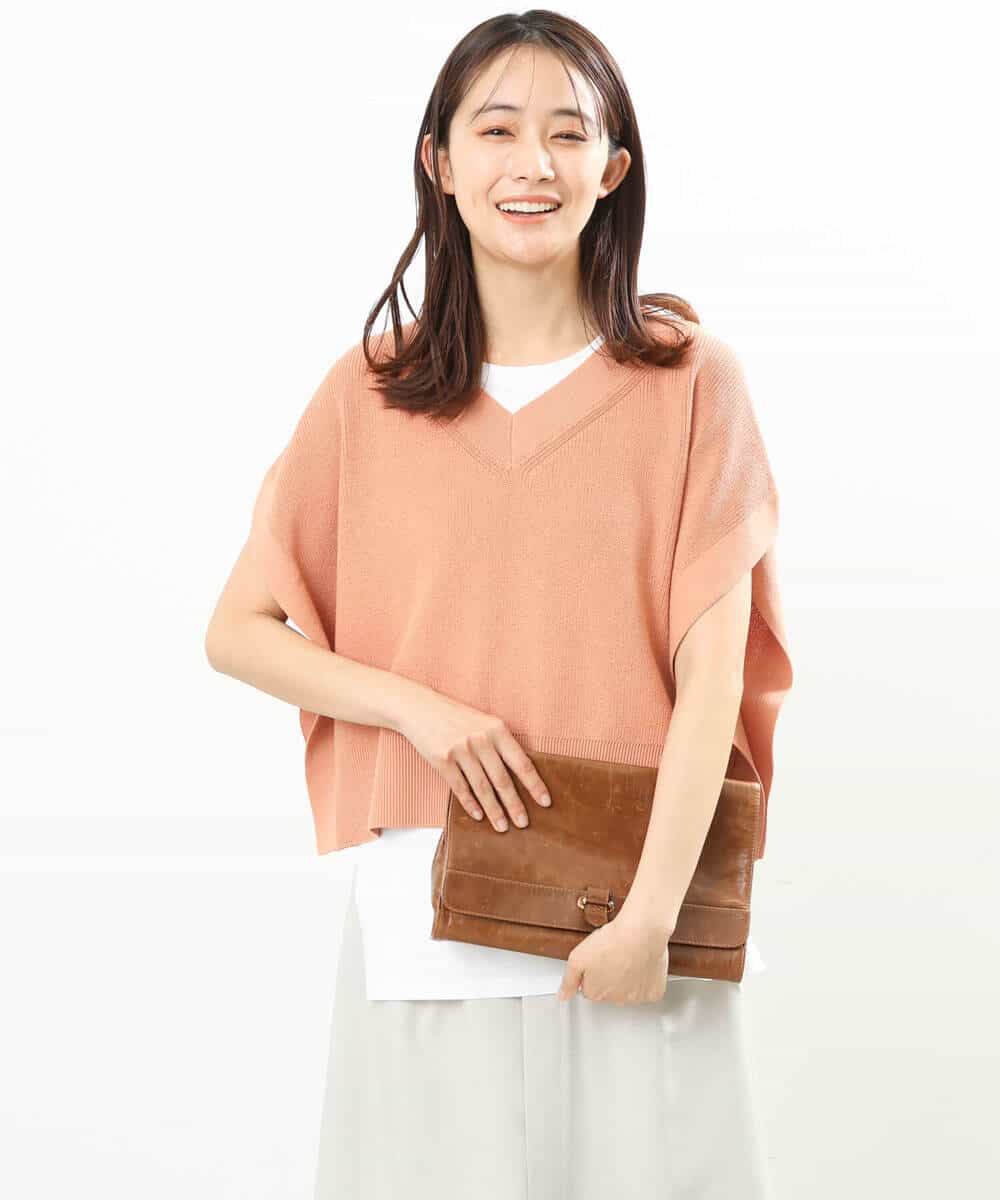 FKFFS25140 MK MICHEL KLEIN(MK ミッシェルクラン) ニットベストレイヤード ツインセット/洗える オレンジ