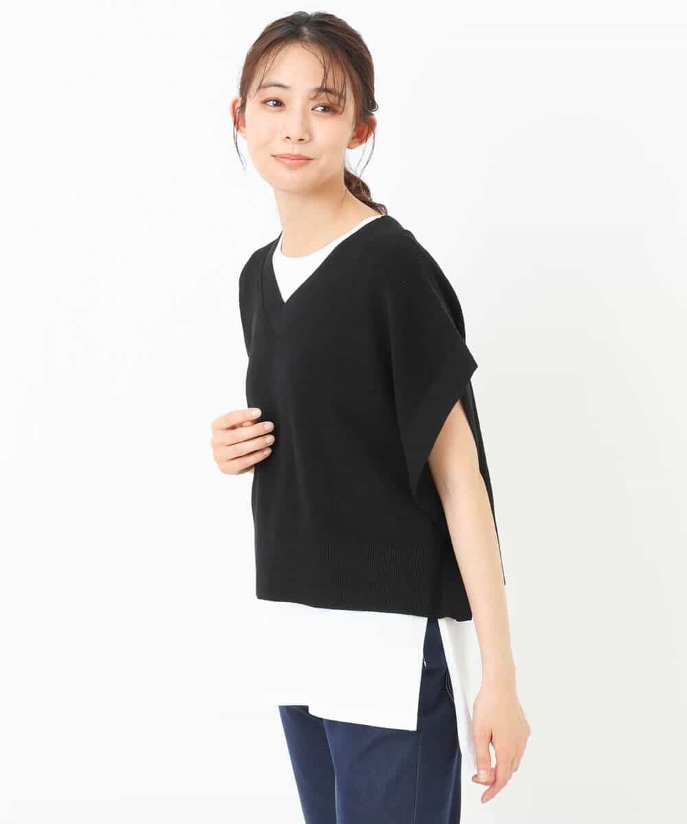 FKFFS25140 MK MICHEL KLEIN(MK ミッシェルクラン) ニットベストレイヤード ツインセット/洗える オレンジ
