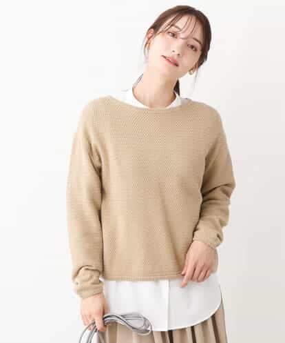 FKFFV21130 MK MICHEL KLEIN コットンメッシュボートネックニット/洗える