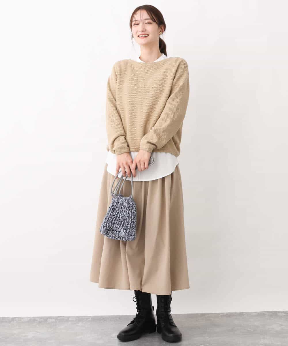 FKFFV21130 MK MICHEL KLEIN(MK ミッシェルクラン) コットンメッシュボートネックニット/洗える ベージュ