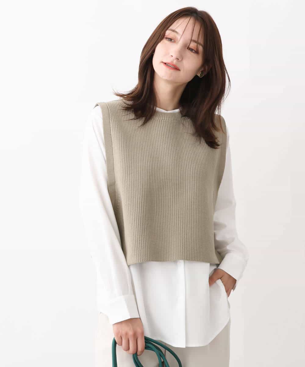 FKFFV23175 MK MICHEL KLEIN(MK ミッシェルクラン) ニットベスト×シャツブラウス ツインセット/洗える ネイビー