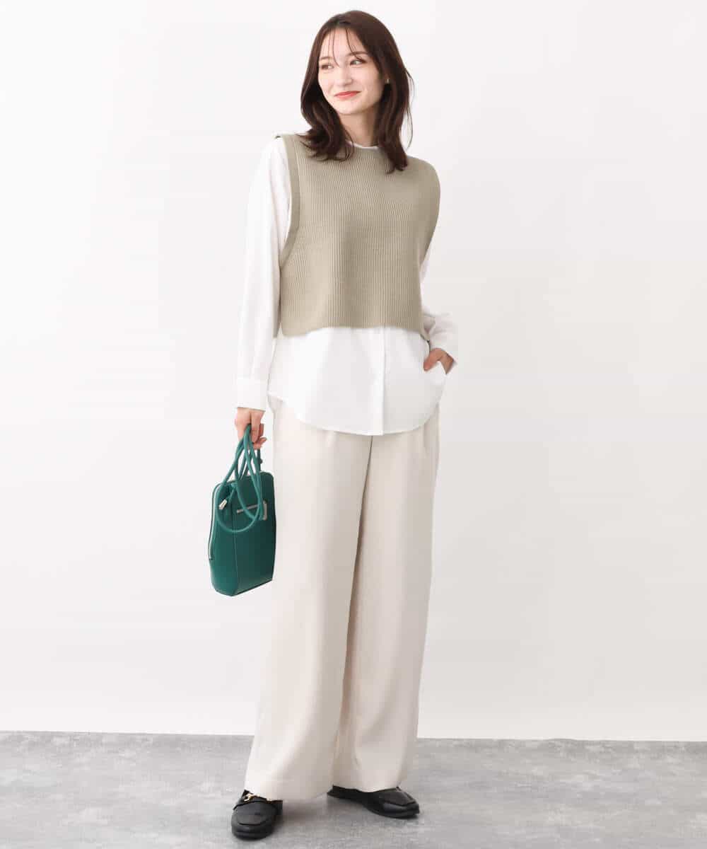 FKFFV23175 MK MICHEL KLEIN(MK ミッシェルクラン) ニットベスト×シャツブラウス ツインセット/洗える ネイビー