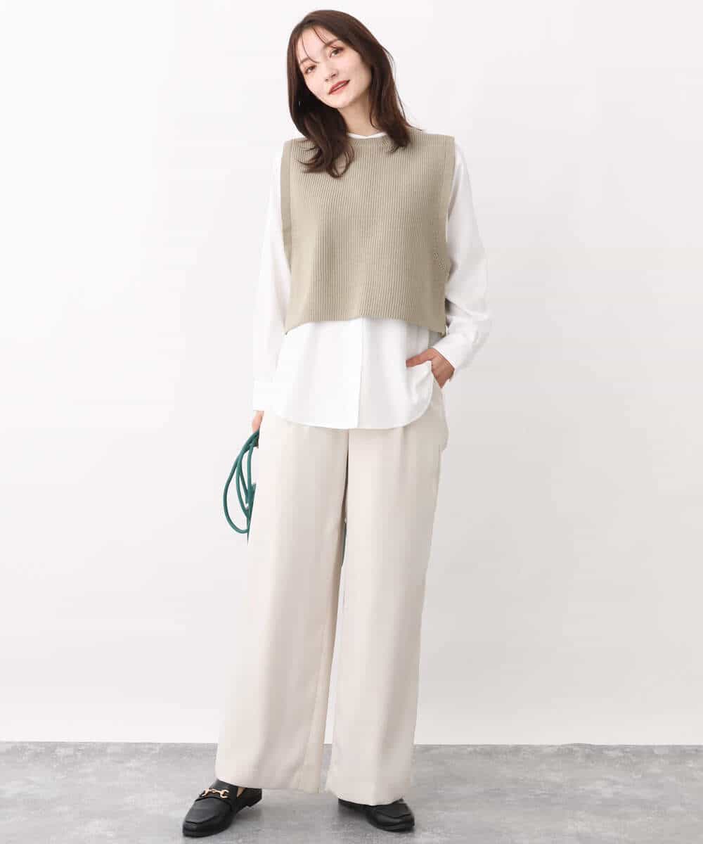 FKFFV23175 MK MICHEL KLEIN(MK ミッシェルクラン) ニットベスト×シャツブラウス ツインセット/洗える ネイビー