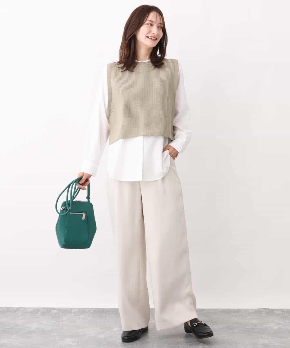 FKFFV23175 MK MICHEL KLEIN(MK ミッシェルクラン) ニットベスト×シャツブラウス ツインセット/洗える ネイビー