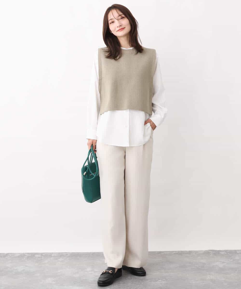 FKFFV23175 MK MICHEL KLEIN(MK ミッシェルクラン) ニットベスト×シャツブラウス ツインセット/洗える ネイビー