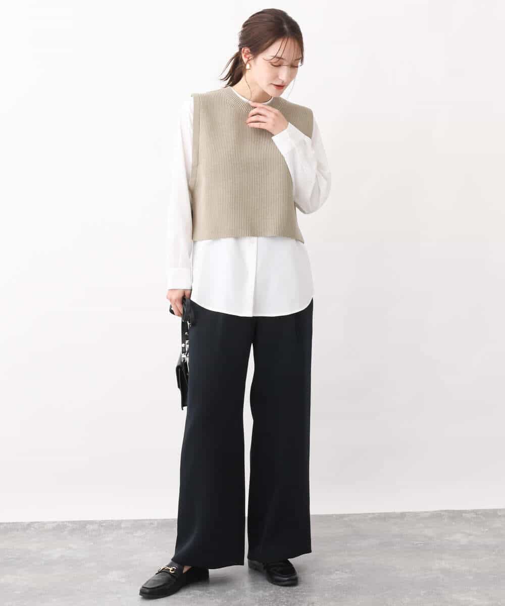 FKFFV23175 MK MICHEL KLEIN(MK ミッシェルクラン) ニットベスト×シャツブラウス ツインセット/洗える ネイビー