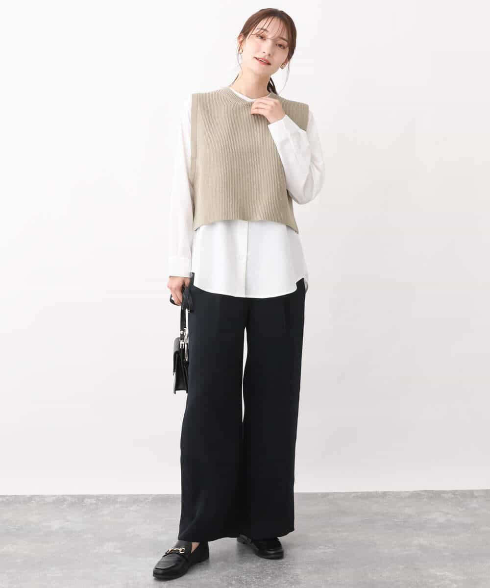 FKFFV23175 MK MICHEL KLEIN(MK ミッシェルクラン) ニットベスト×シャツブラウス ツインセット/洗える ネイビー