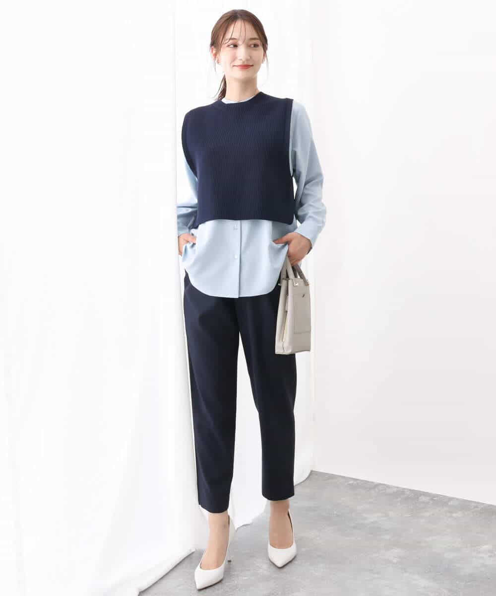 FKFFV23175 MK MICHEL KLEIN(MK ミッシェルクラン) ニットベスト×シャツブラウス ツインセット/洗える ネイビー