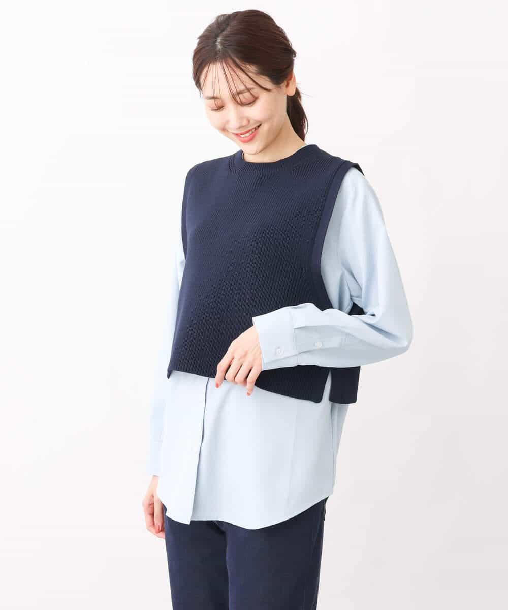 FKFFV23175 MK MICHEL KLEIN(MK ミッシェルクラン) ニットベスト×シャツブラウス ツインセット/洗える ネイビー