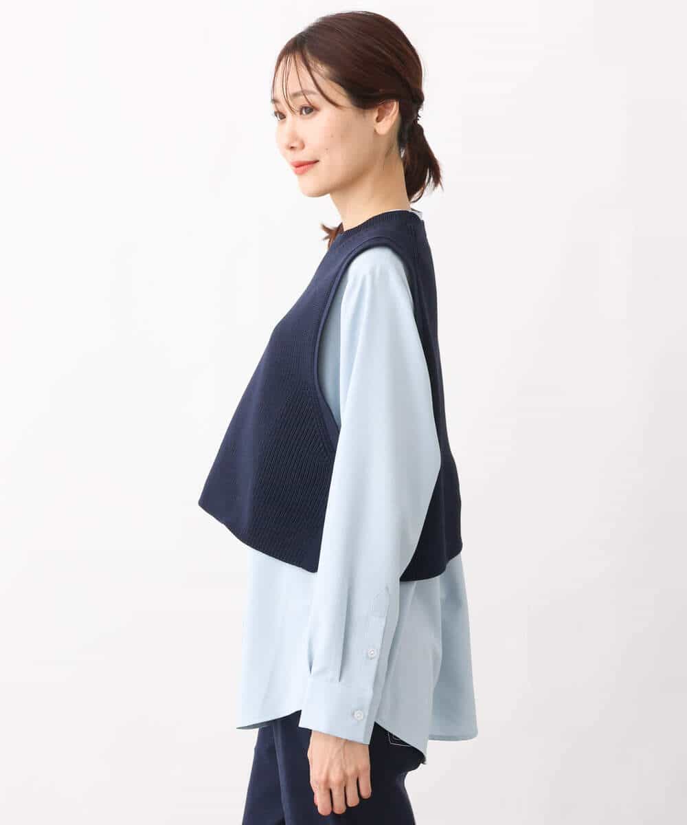 FKFFV23175 MK MICHEL KLEIN(MK ミッシェルクラン) ニットベスト×シャツブラウス ツインセット/洗える ネイビー