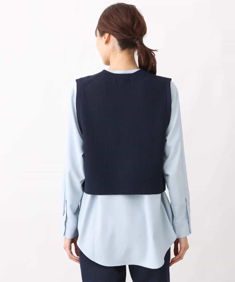FKFFV23175 MK MICHEL KLEIN(MK ミッシェルクラン) ニットベスト×シャツブラウス ツインセット/洗える ネイビー