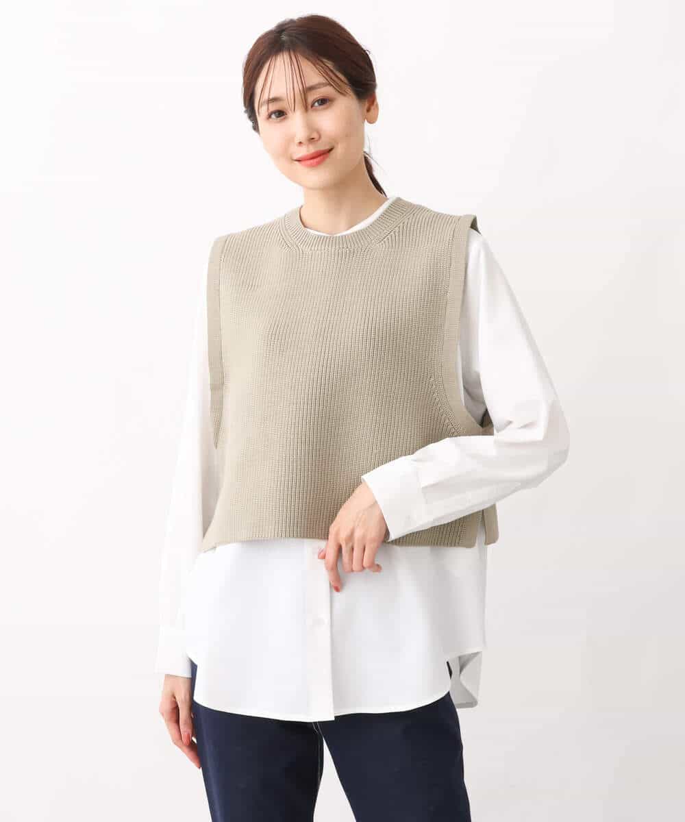 FKFFV23175 MK MICHEL KLEIN(MK ミッシェルクラン) ニットベスト×シャツブラウス ツインセット/洗える ネイビー