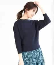 FKFGA30140 MK MICHEL KLEIN(MK ミッシェルクラン) アイレット柄ドルマン風ニット/洗える ネイビー
