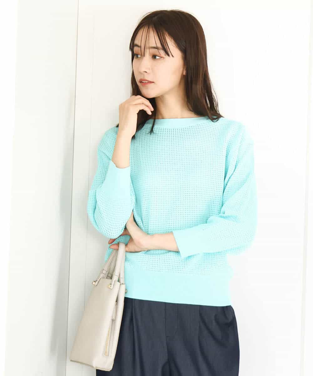 FKFGA30140 MK MICHEL KLEIN(MK ミッシェルクラン) アイレット柄ドルマン風ニット/洗える キャメル