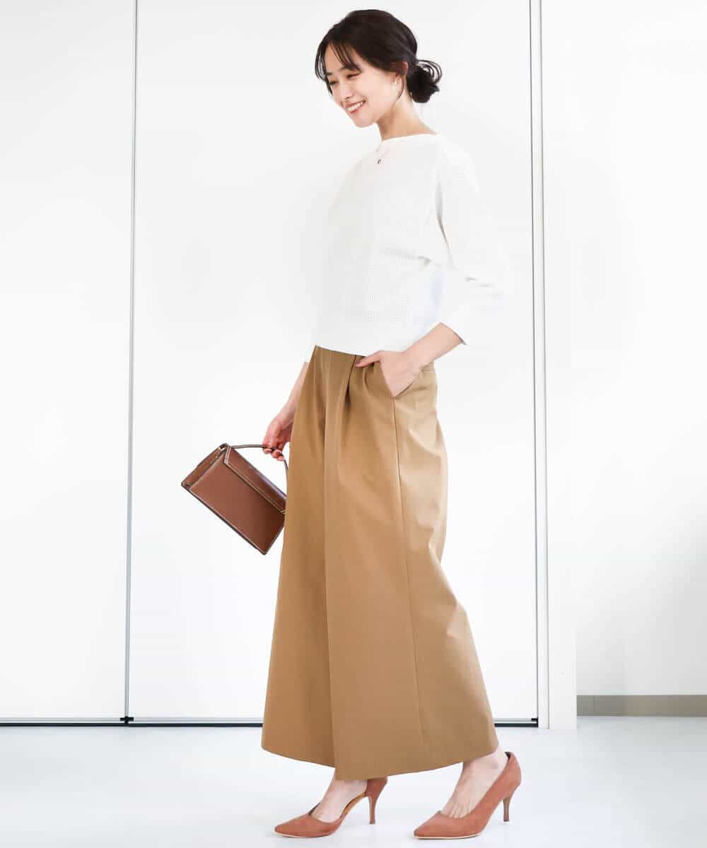 FKFGA30140 MK MICHEL KLEIN(MK ミッシェルクラン) アイレット柄ドルマン風ニット/洗える キャメル