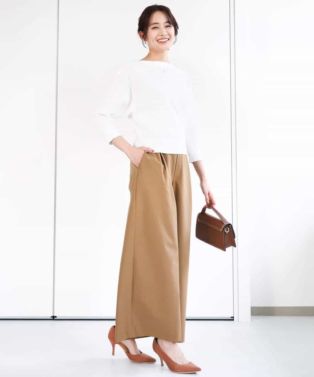 FKFGA30140 MK MICHEL KLEIN(MK ミッシェルクラン) アイレット柄ドルマン風ニット/洗える キャメル