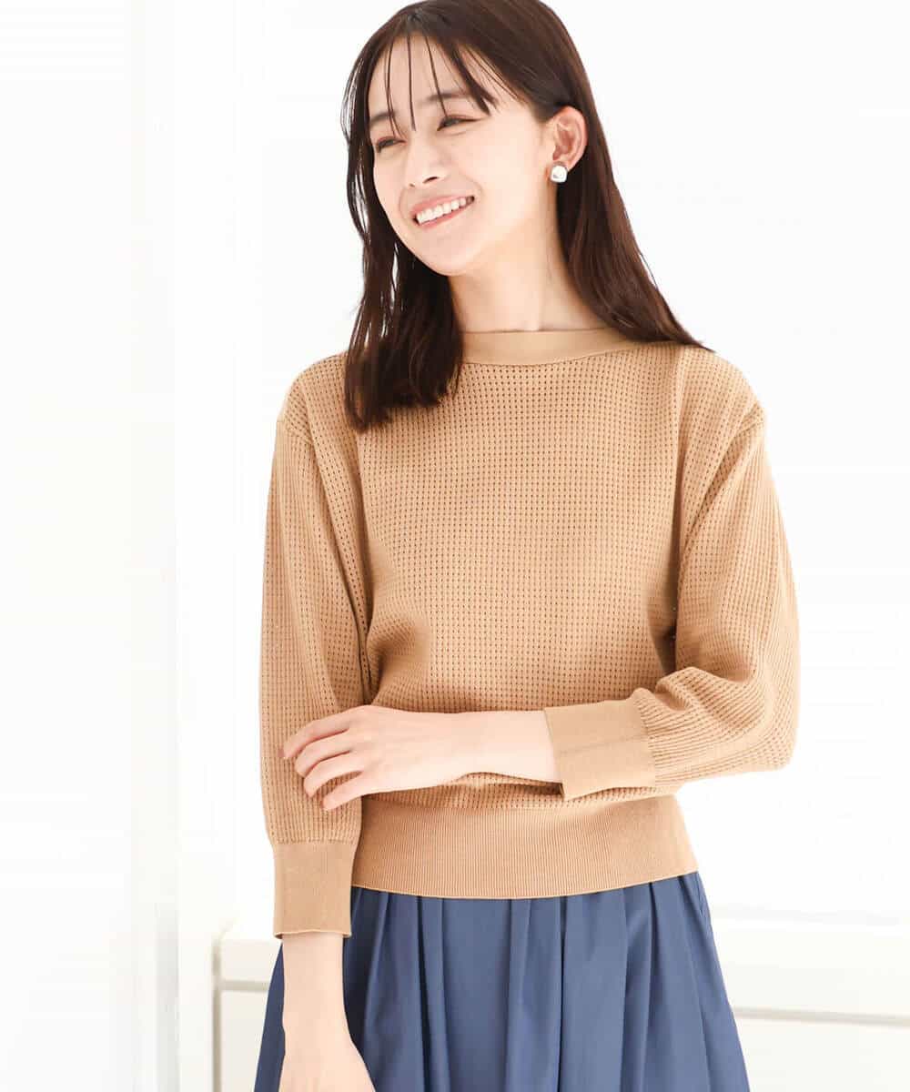 FKFGA30140 MK MICHEL KLEIN(MK ミッシェルクラン) アイレット柄ドルマン風ニット/洗える キャメル