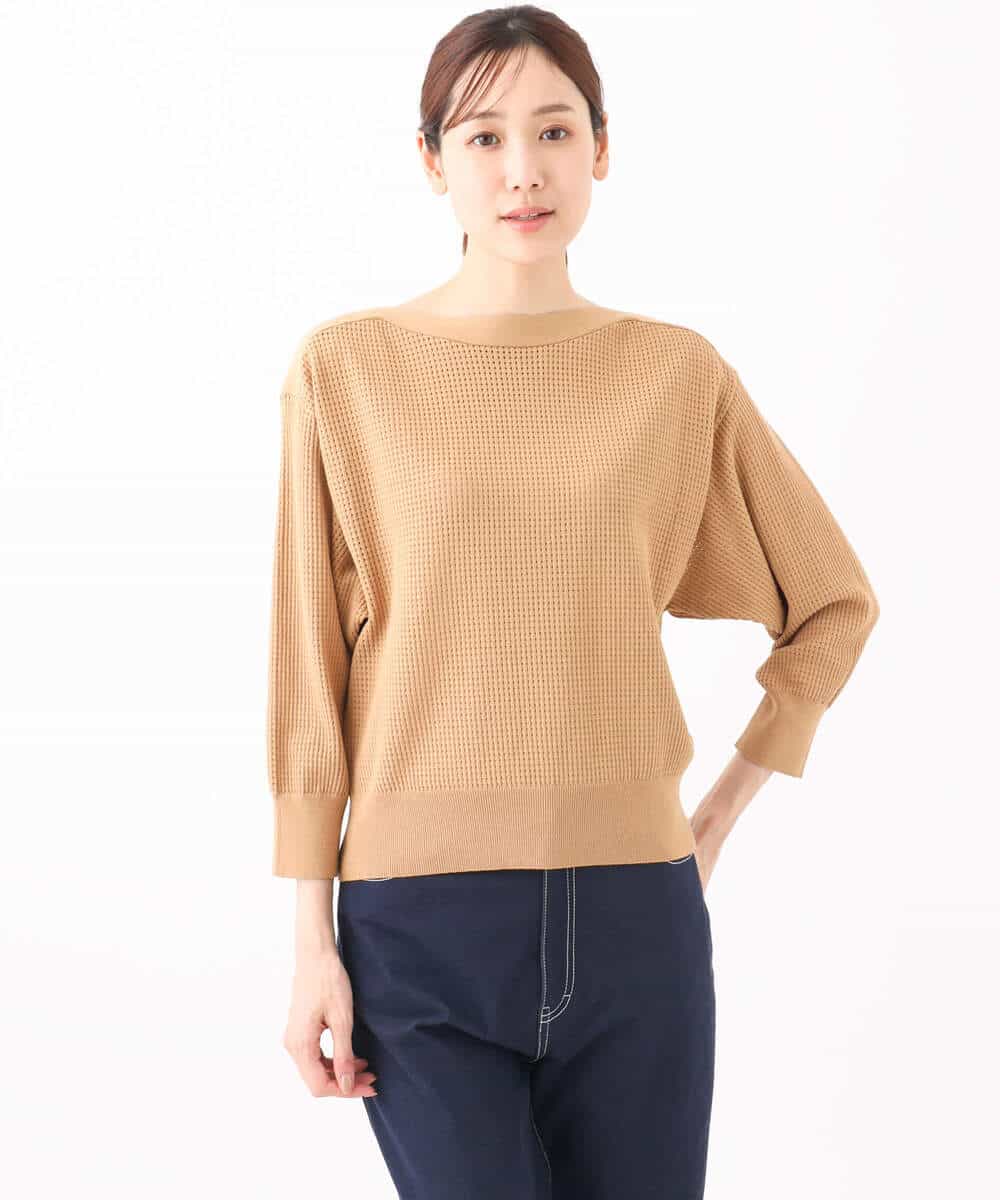 FKFGA30140 MK MICHEL KLEIN(MK ミッシェルクラン) アイレット柄ドルマン風ニット/洗える キャメル