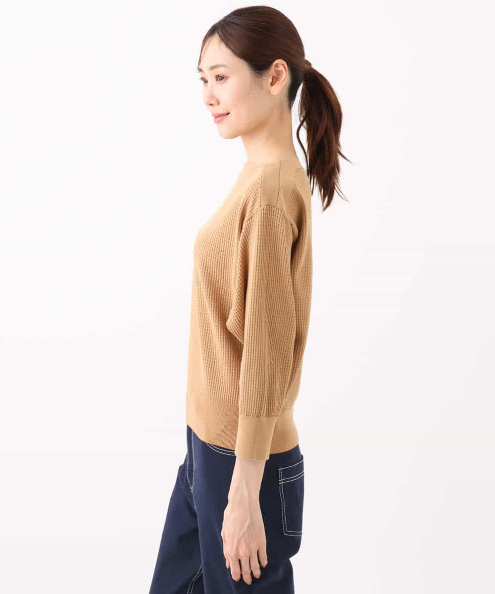 FKFGA30140 MK MICHEL KLEIN(MK ミッシェルクラン) アイレット柄ドルマン風ニット/洗える キャメル